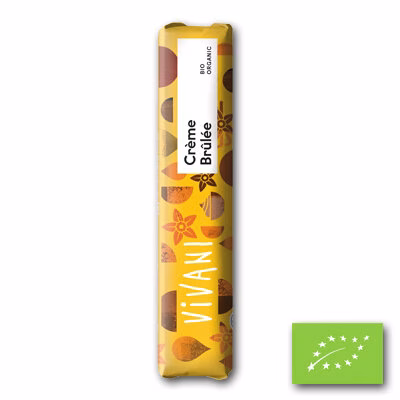 Vivani Crème Brûlée BIO Chocoladereep 35 gram – biologische melkchocolade met crème brûléevulling