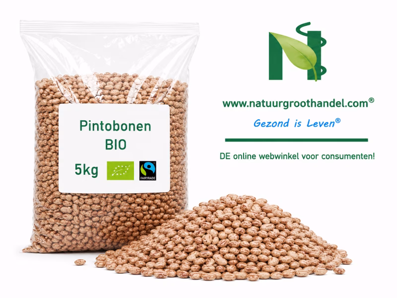 Pintobonen BIO 5 kg van Natuurgroothandel in transparante verpakking met BIO- en Fairtrade-keurmerk.