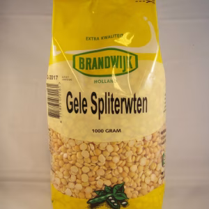 Gele spliterwten in verpakking