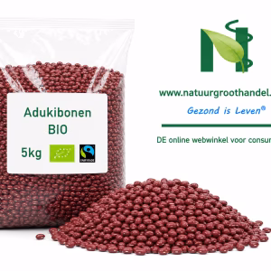 Adukibonen BIO 5 kg van Natuurgroothandel in transparante verpakking met BIO- en Fairtrade-keurmerk.