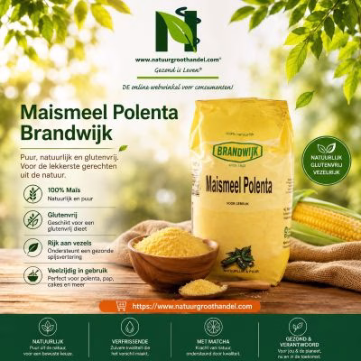 Maismeel Polenta 1000g van Brandwijk voor polenta, bakken en diverse hartige en zoete gerechten.