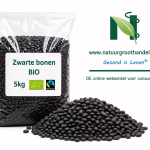 Zwarte Bonen BIO 5 kg van Natuurgroothandel in transparante verpakking met BIO- en Fairtrade-keurmerk.