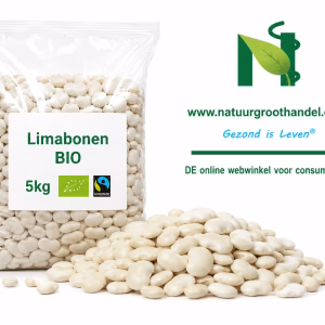 Limabonen BIO 5 kg van Natuurgroothandel in transparante verpakking met BIO- en Fairtrade-keurmerk.
