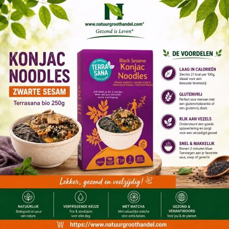 Terrasana Konjac Noodles BIO 250 g, biologische pastavervanger met weinig koolhydraten, verkrijgbaar bij Natuurgroothandel.