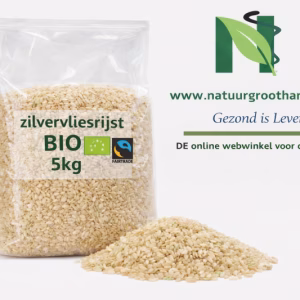 Zilvervliesrijst rond BIO 5kg in plastic zak met Europees biologisch en Fairtrade keurmerk