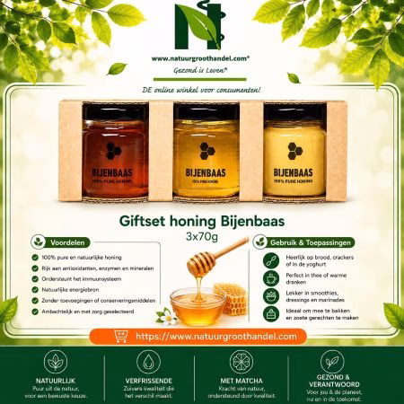 Giftset honing van Bijenbaas, een smaakvol honingcadeau voor liefhebbers van bijzondere honing en natuurlijke producten.