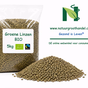 Biologische groene linzen 5 kg van Natuurgroothandel in grootverpakking met losse groene linzen.
