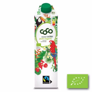 Dr. Martins Kokoswater Pure BIO 1 liter, tray met 6 verpakkingen biologisch puur kokoswater.