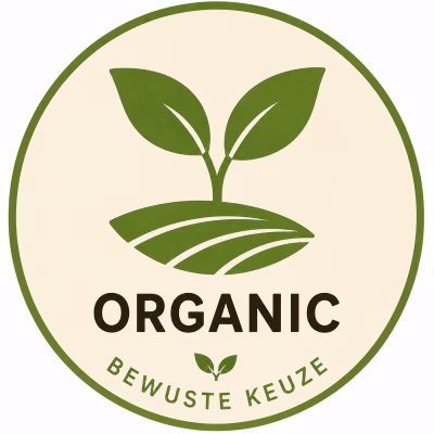 Organic product – Bewuste Keuze bij Natuurgroothandel, pictogram met groene plant en bladeren.