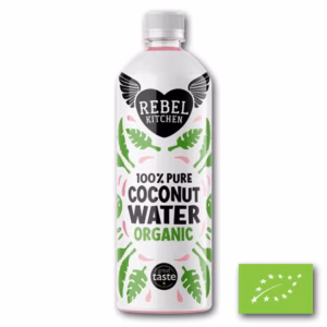 Rebel Kitchen BIO kokoswater 750 ml, tray met 12 verpakkingen biologisch kokoswater met een frisse tropische smaak.
