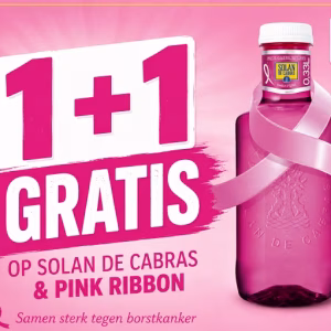 Solán de Cabras Pink Ribbon mineraalwater actie met 1+1 gratis bij Natuurgroothandel.
