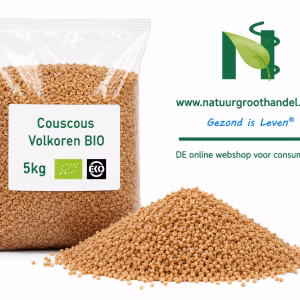 Couscous Volkoren BIO 5 kg in transparante verpakking met losse volkoren couscous