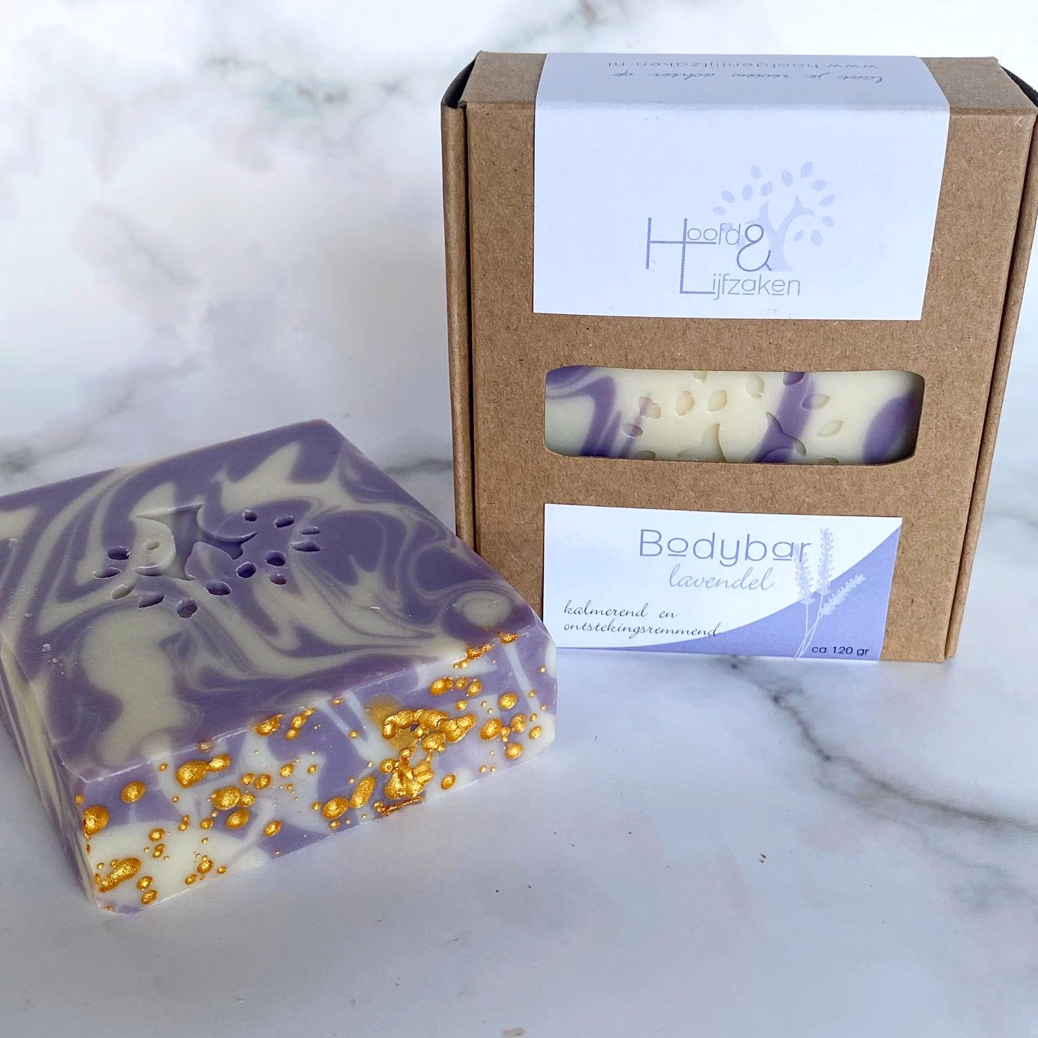 Handgemaakte bodybar lavendel 120 g van Hoofdenlijfzaken