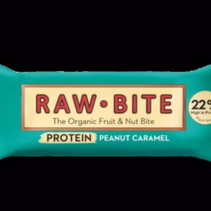 RAWBITE Protein Pinda Caramel BIO 45 g doos 12 eiwitrepen